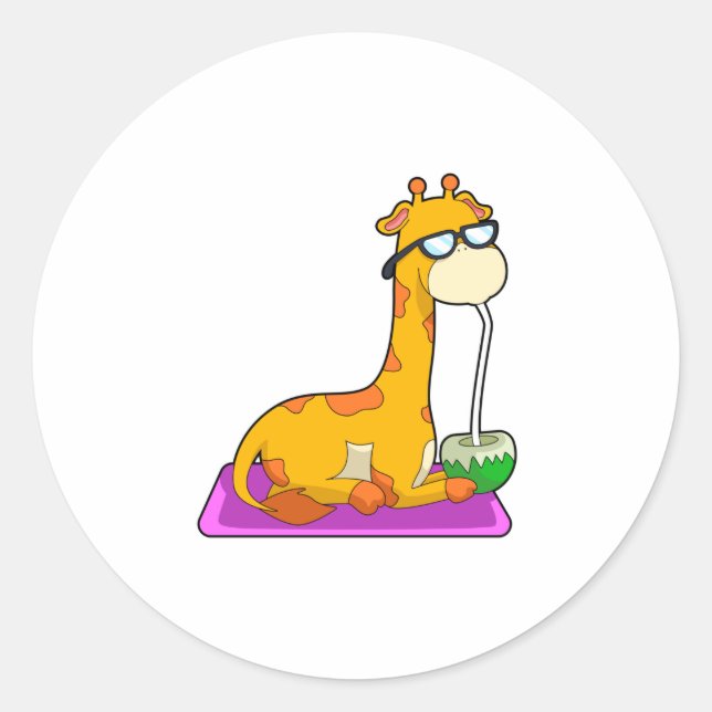 Giraffe with Coconut Classic Round Sticker (Front)