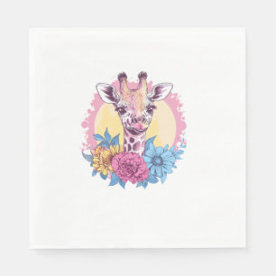 Giraffe With Colorful Floral Background Napkins