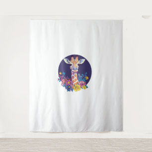 Giraffe With Colorful Flowers Tapestry