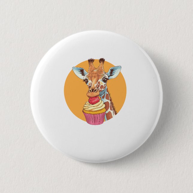 Giraffe With Cupcake   Button (Front)