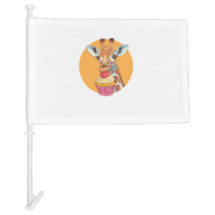 Giraffe With Cupcake   Car Flag