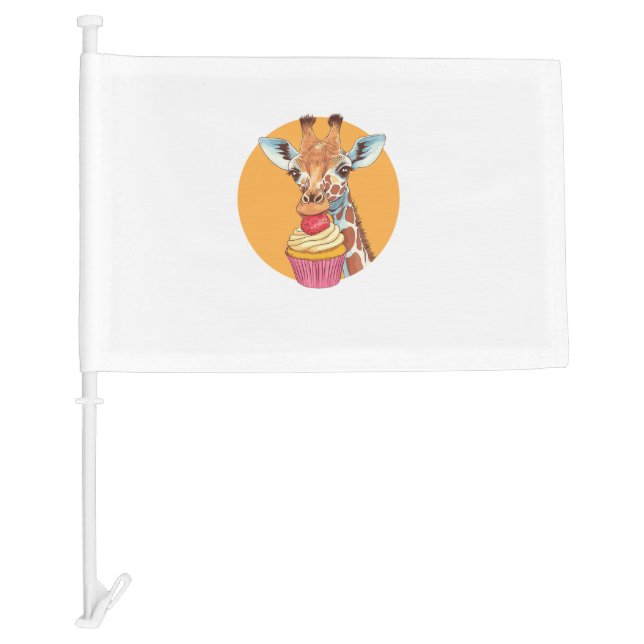 Giraffe With Cupcake   Car Flag (Front)