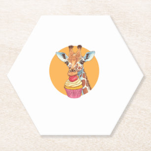 Giraffe With Cupcake   Paper Coaster