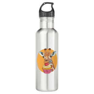Giraffe With Cupcake   Stainless Steel Water Bottle