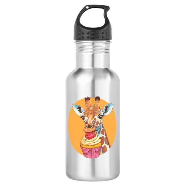 Giraffe With Cupcake   Stainless Steel Water Bottle (Front)