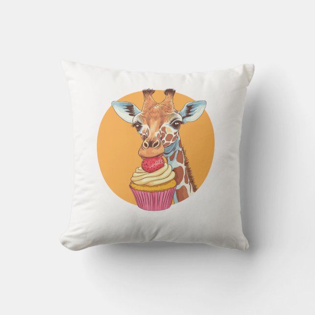 Giraffe With Cupcake   Throw Pillow (Front)