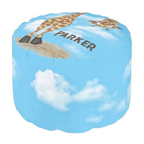 Giraffe with Daisy and Name On Sand  Pouf