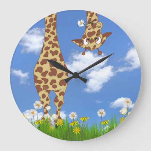 Giraffe With Daisy on Sky Square Wall Clock