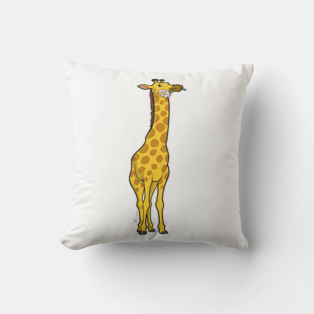 Giraffe with Daisy Throw Pillow (Front)