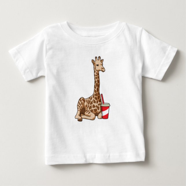 Giraffe with Drink Baby T-Shirt (Front)
