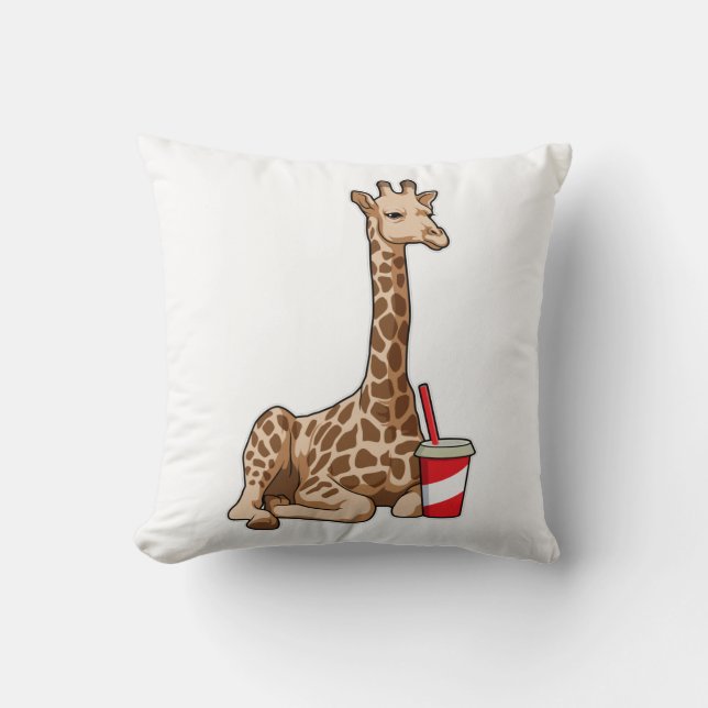 Giraffe with Drink Throw Pillow (Front)