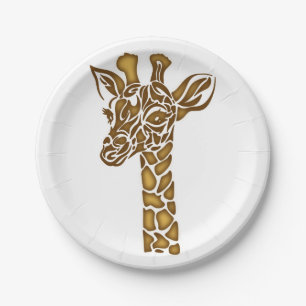 Giraffe with ethnic and tribal ornaments paper plates
