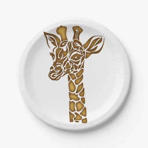Giraffe with ethnic and tribal ornaments paper plates