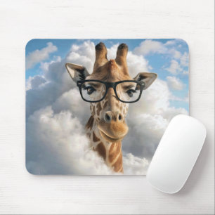 Giraffe with Eyeglasses in Cloud Mouse Pad