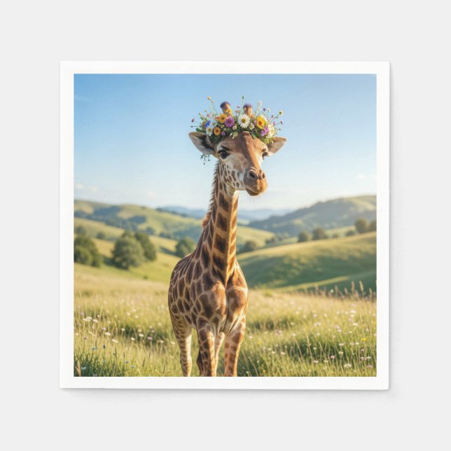 Giraffe with Floral Crown Napkins (Front)