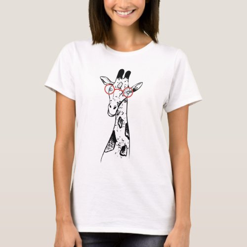 GIRAFFE WITH GLASSES DESIGN T_Shirt