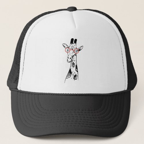 GIRAFFE WITH GLASSES DESIGN TRUCKER HAT