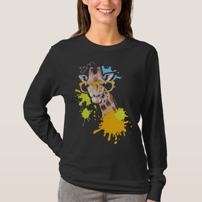 Giraffe with Glasses I Animal  I Giraffes T-Shirt (Front)