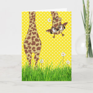 Giraffe with Glasses on Polka Dots Card