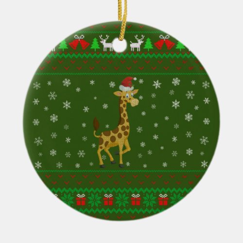 Giraffe With Hat Christmas Ceramic Ornament