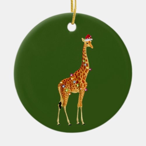 GIRAFFE With Hat Lights Christmas Ceramic Ornament