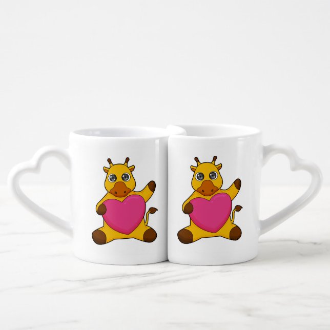 Giraffe with Heart Coffee Mug Set (Front Nesting)