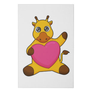 Giraffe with Heart Faux Canvas Print