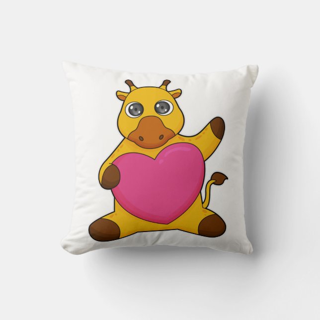 Giraffe with Heart Throw Pillow (Front)