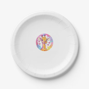 Giraffe With Hearts Adorable Colorful Love  Paper Plates