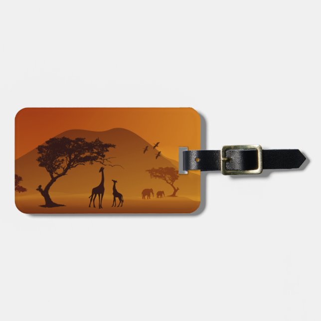 giraffe with her baby safari style luggage tag (Front Horizontal)