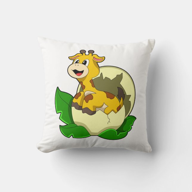 Giraffe with Leaf & Egg Throw Pillow (Front)