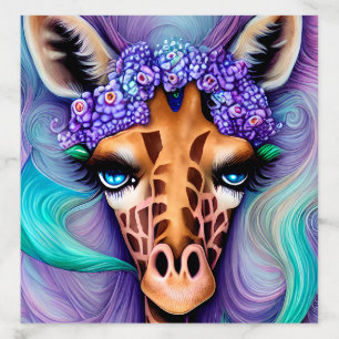 Giraffe with Long Black Eyelashes and Deep Blue Envelope Liner