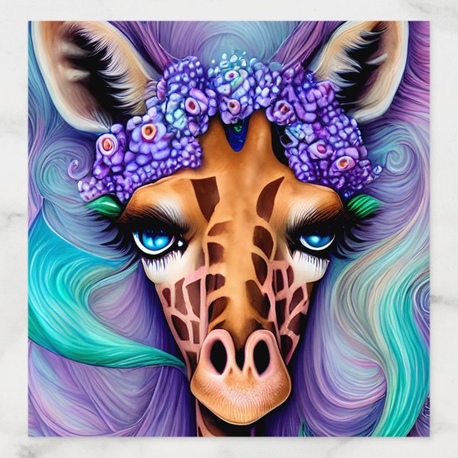 Giraffe with Long Black Eyelashes and Deep Blue Envelope Liner (Design)