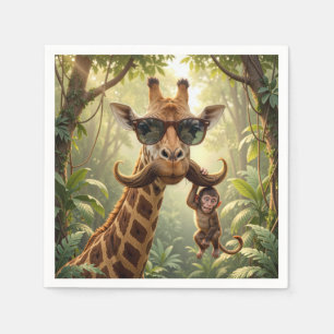 Giraffe With Mustache and Monkey Napkins