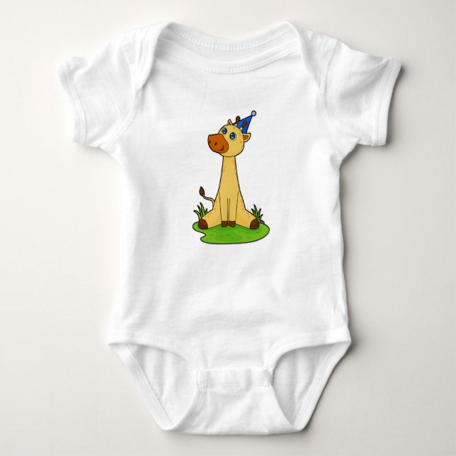 Giraffe with Party hat Baby Bodysuit (Front)