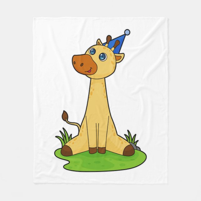 Giraffe with Party hat Fleece Blanket (Front)