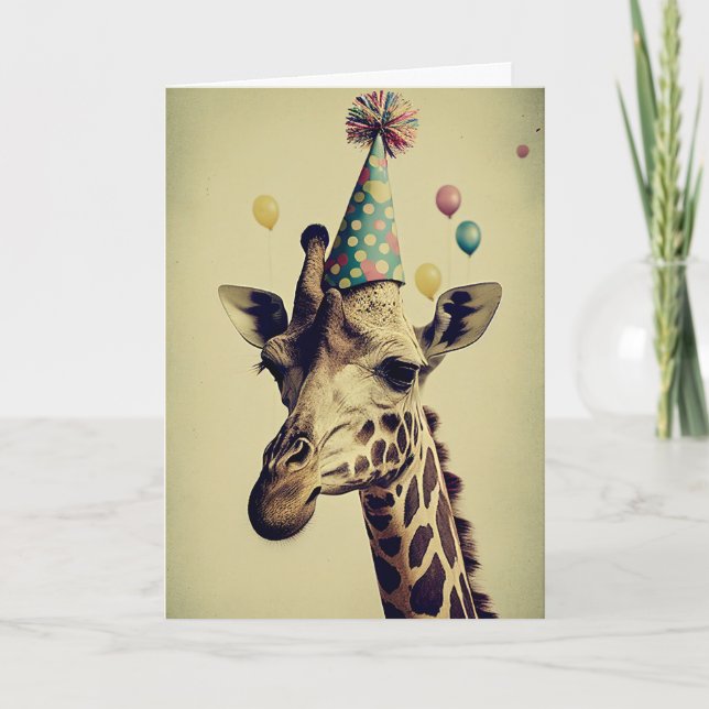 Giraffe with Party Hat Greeting Card (Front)