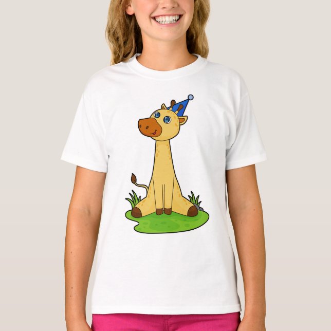 Giraffe with Party hat T-Shirt (Front)