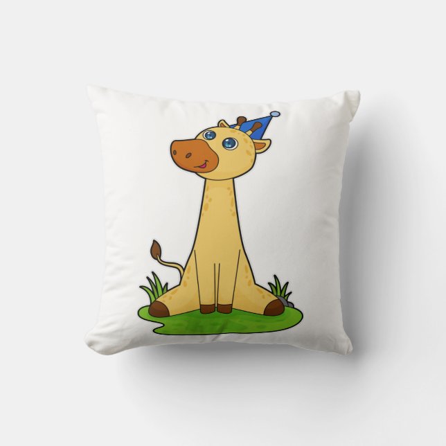 Giraffe with Party hat Throw Pillow (Front)