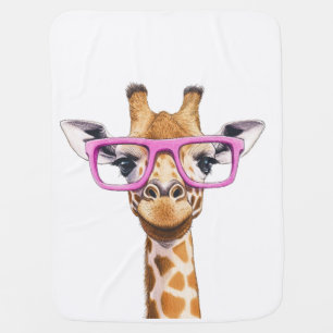 Giraffe with Pink Glasses Baby Blanket