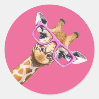 Giraffe with Pink Glasses Cute Animal Sticker