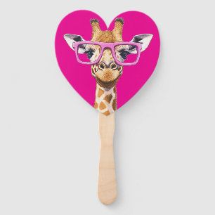 Giraffe with Pink Glasses Favors (dark pink bg) Hand Fan