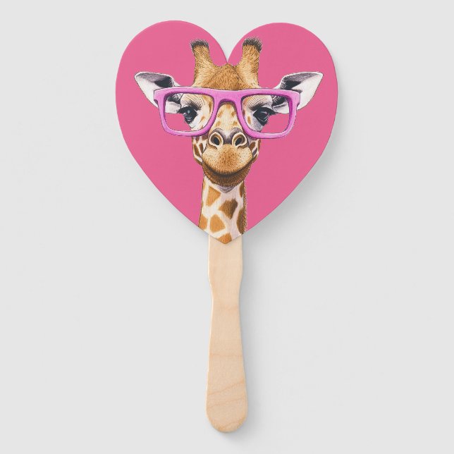 Giraffe with Pink Glasses Favors Hand Fan (Front)