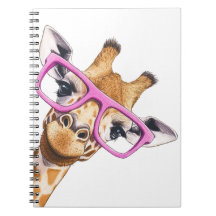 Giraffe with Pink Glasses Spiral Photo Notebook