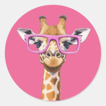 Giraffe with Pink Glasses Sticker
