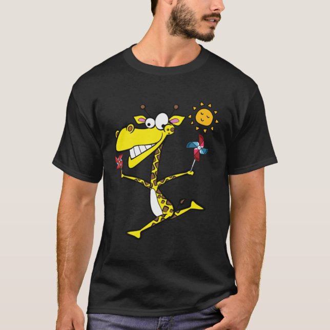 Giraffe With Pinwheels T-Shirt (Front)