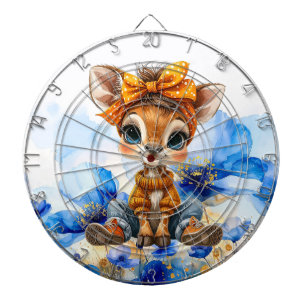 Giraffe with polka dot bow blue poppies dart board