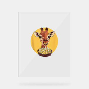 Giraffe With Popcorn Cartoon Animal Humor Acrylic Sign