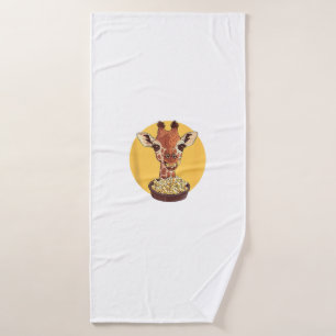 Giraffe With Popcorn Cartoon Animal Humor Bath Towel