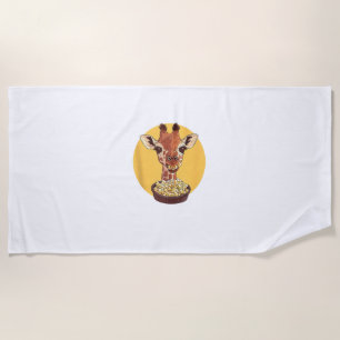 Giraffe With Popcorn Cartoon Animal Humor Beach Towel